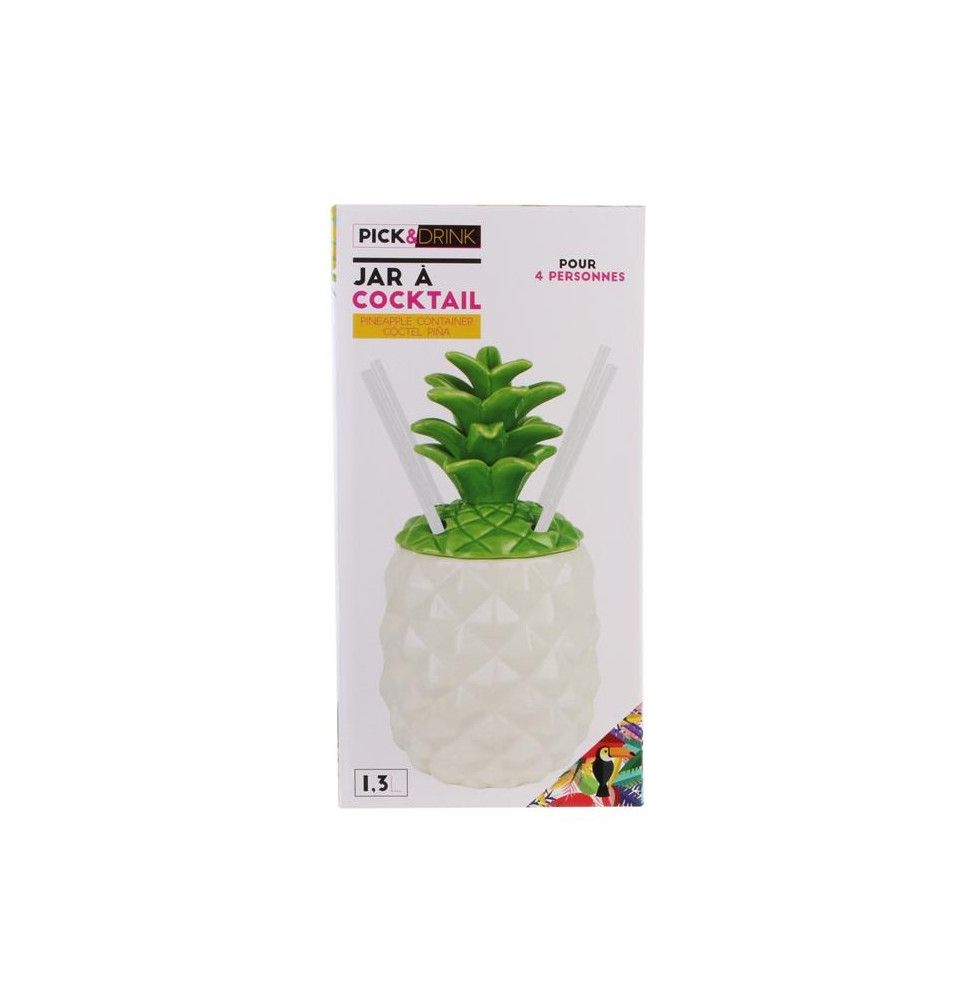 Jar à cocktail Ananas pour 4 personnes avec paille - Céramique