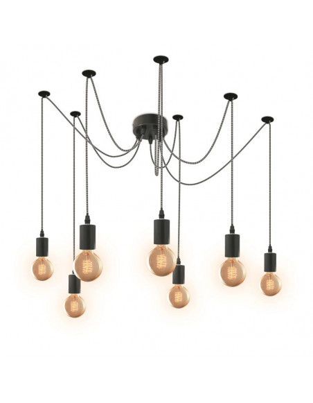 Suspension luminaire araignée 7 ampoules - L 10 x l 10 x H 250 cm - Noir