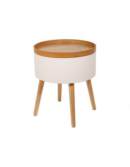 Table coffre d'appoint ronde - L 38 x l 38 x H 49 cm - Blanc