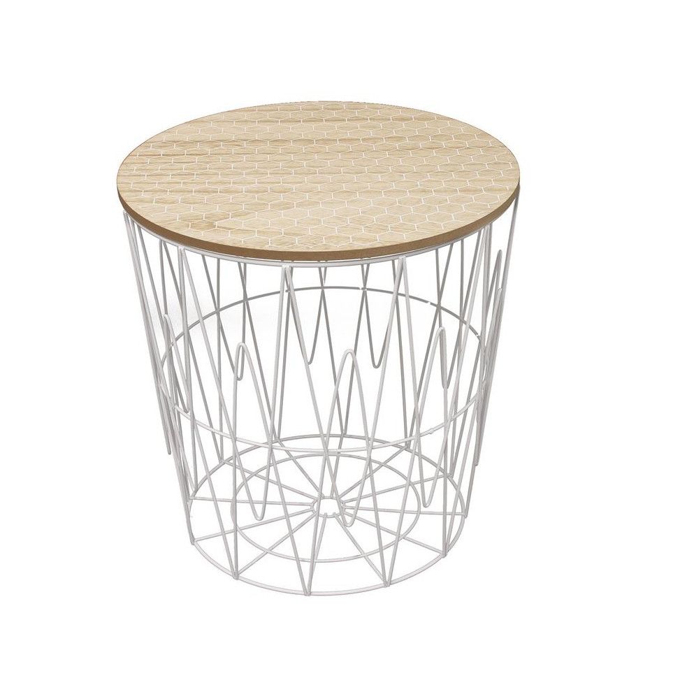 Table filaire d'appoint motif nid d'abeille - L 38,5 x l 38,5 x H 40 cm - Blanc