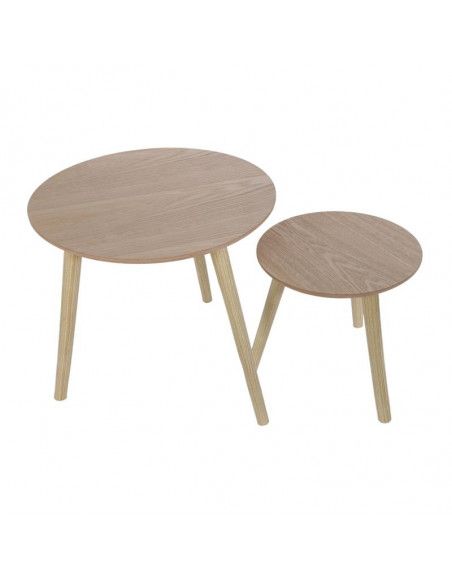 Set de 2 tables gigognes rondes - L 48 x l 48 x H 45 cm - Beige