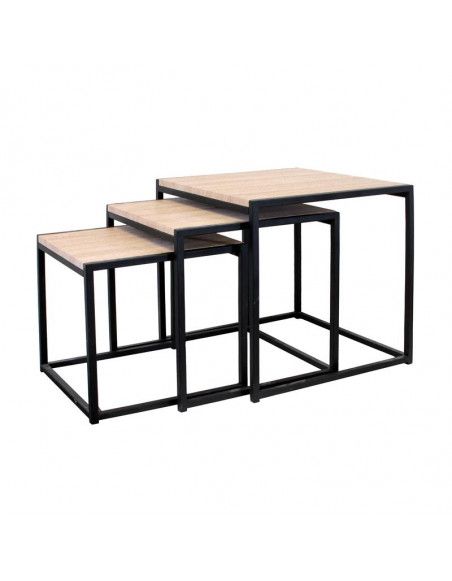 Set de 3 tables gigognes cubes - L 45 x l 45 x H 45 cm - Beige et Noir