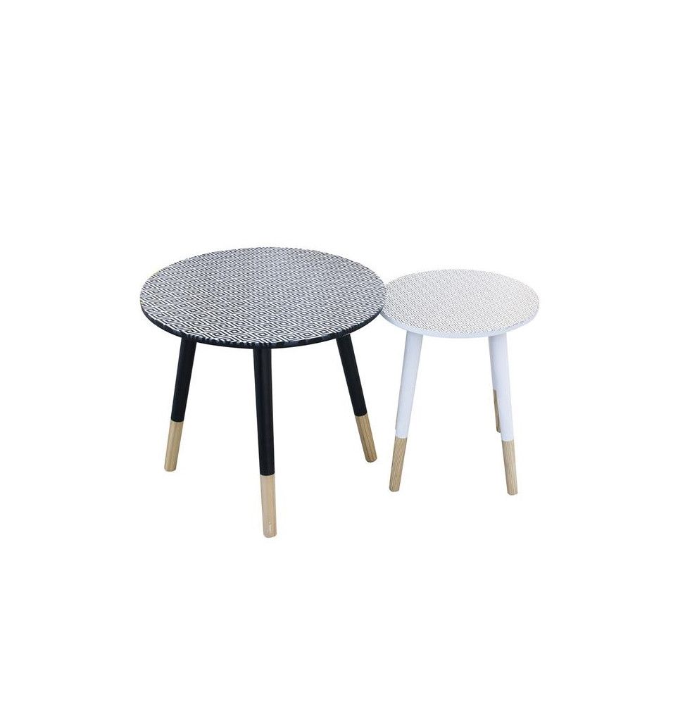 Set de 2 tables gigognes motif losanges - L 43 x l 43 x H 48 cm - Bleu et Blanc