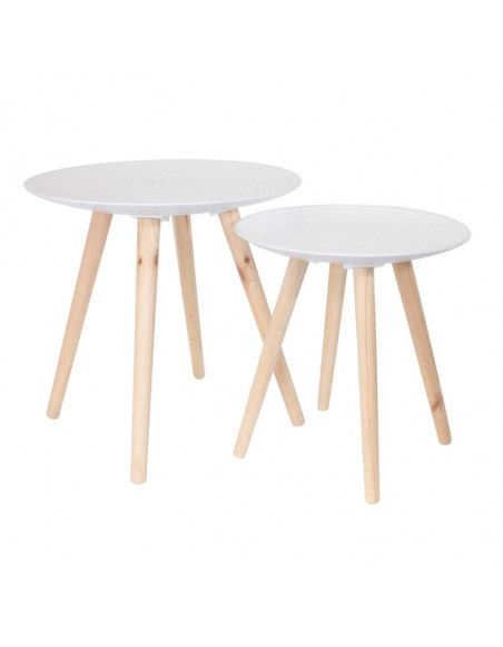Set de 2 tables gigognes plateau rond motif gouttelette - L 49,5 x l 49,5 x H 49,5 cm - Blanc
