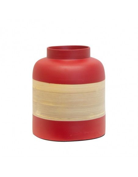 Pot décoratif en bambou - H 22 cm - Rouge