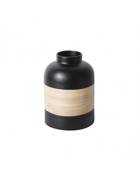 Pot décoratif en bambou - H 22 cm - Noir