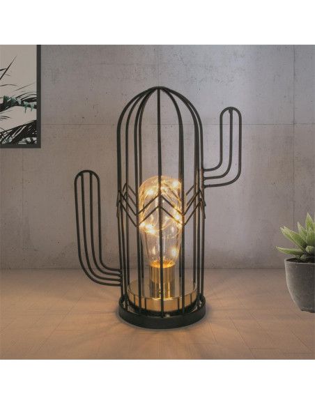 Lampe à LED à poser en forme de cactus - L 17 x l 9 x H 22,5 cm - Noir