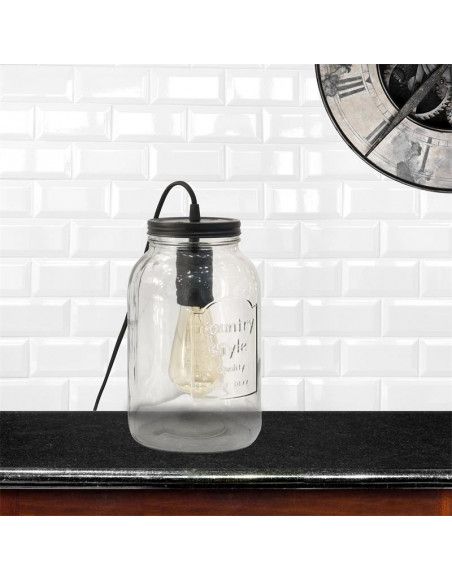 Lampe à poser dans son style Mason Jar - L 15,5 x l 15,5 x H 29 cm - Noir