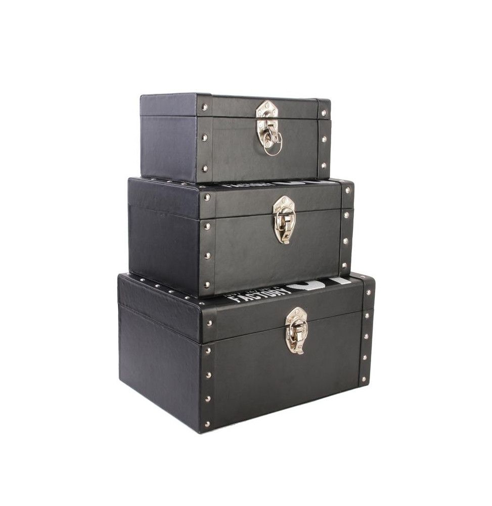 Lot de 3 malles de rangement effet mat - L 34 x l 24 x H 18 cm - Noir