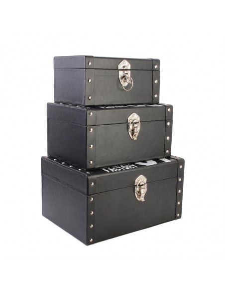 Lot de 3 malles de rangement effet mat - L 34 x l 24 x H 18 cm - Noir