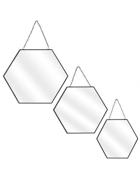 Lot de 3 miroirs avec hexagonal - L 35 x l 0,3 x H 30,5 cm - Noir