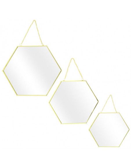 Lot de 3 miroirs avec hexagonal - L 35 x l 0,3 x H 30,5 cm - Doré