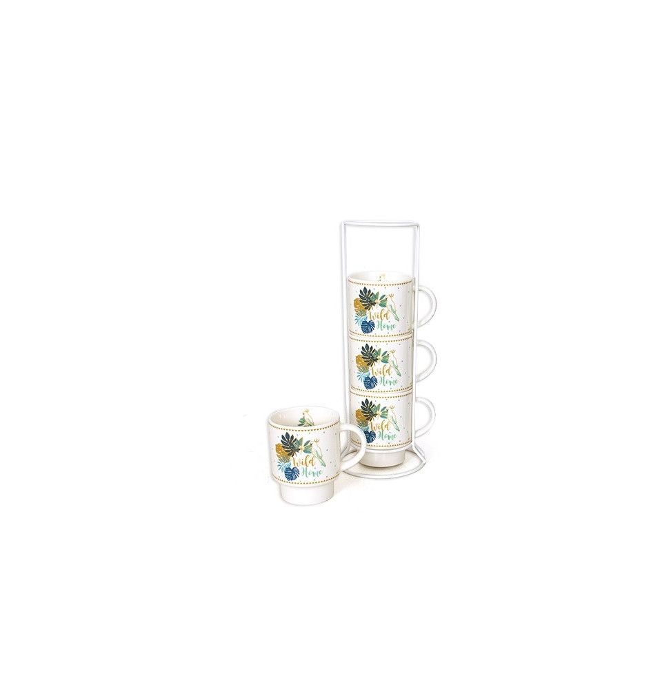 Set de 4 mugs sur colonne - Wild Home - D 7 x H 27 cm - Blanc