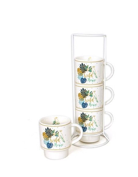 Set de 4 mugs sur colonne - Wild Home - D 7 x H 27 cm - Blanc