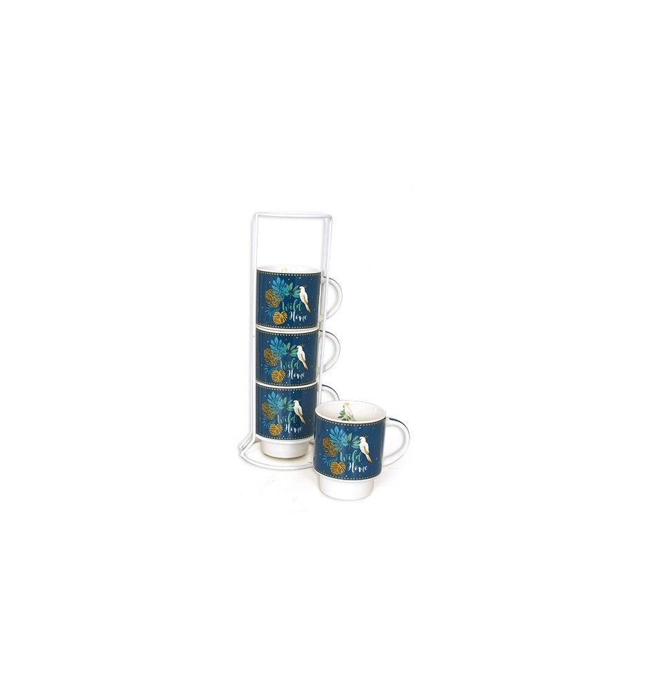 Set de 4 mugs sur colonne - Wild Home - D 7 x H 27 cm - Bleu