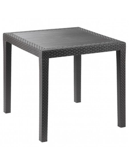 Table de jardin carré "King" en plastique effet rotin - Gris anthracite - L 79 x l 79 x H 72 cm