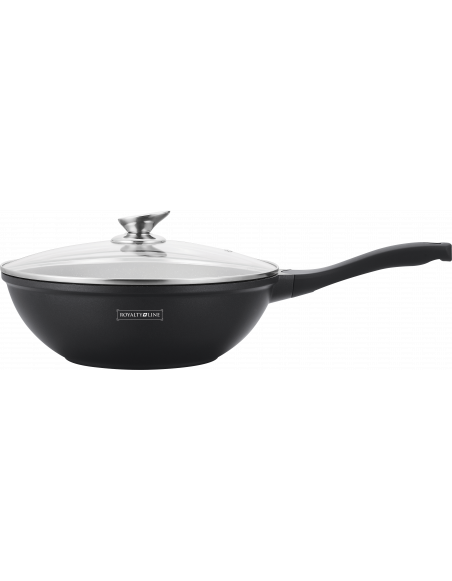 Wok  avec couvercle - Revêtement effet Marbre - D 30 cm - Noir
