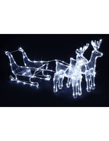 Traineau lumineux avec ses 2 rennes - Décoration de Noël