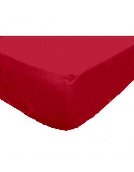 Drap housse 180 x 200 cm 100% coton - Rouge - Linge de lit