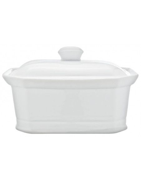 Terrine à pâté en porcelaine avec couvercle - L 20 x l 14,5 x H 8,5 cm - Blanc