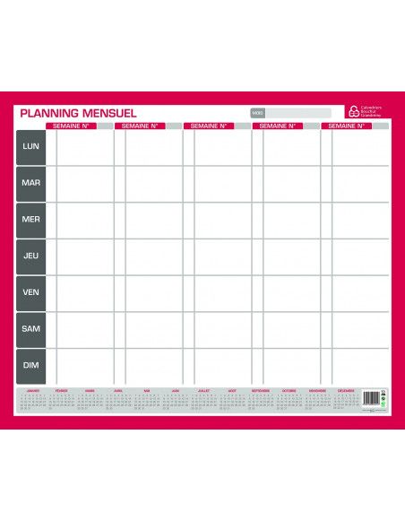 Planning mensuel effaçable - L 60 x l 50 cm