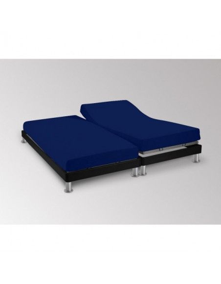 Drap housse en coton pour lit à tête et pied relevable - L 190 x l 140 cm - Bleu