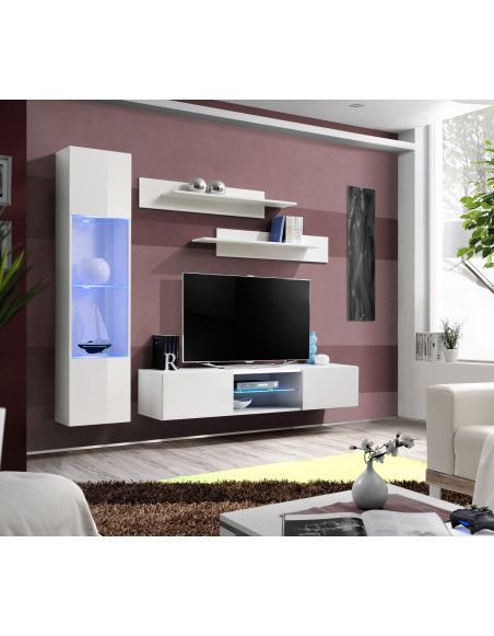 Ensemble TV mural - FLY R3 - 210 x 40 x 190 cm - Blanc