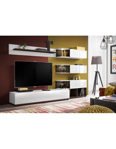 Ensemble meuble TV mural  - ABW Silk - 240 x 40 x 150 cm - Blanc