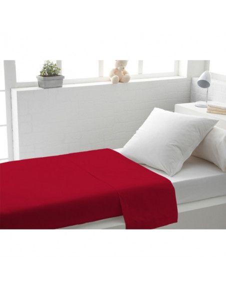Drap plat uni en coton - 180 x 290 cm - Rouge