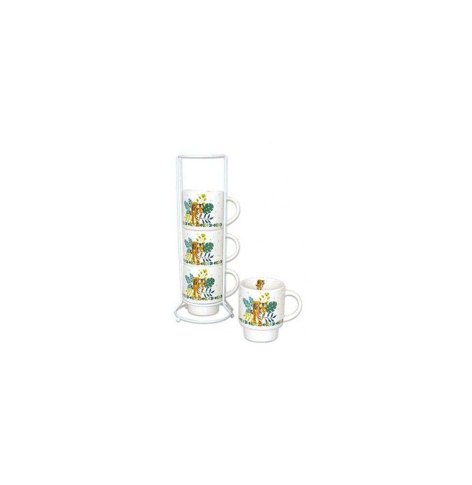 Set de 4 mugs Tigre sur colonne - 200 ml - Blanc