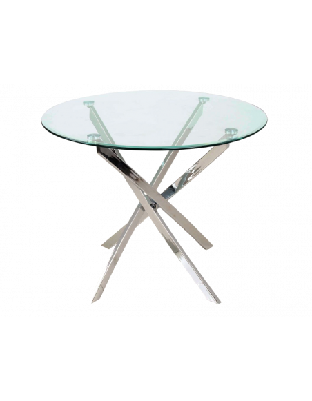 Table ronde design - Agis - D 90 x H 73 cm - Verre et métal chromé