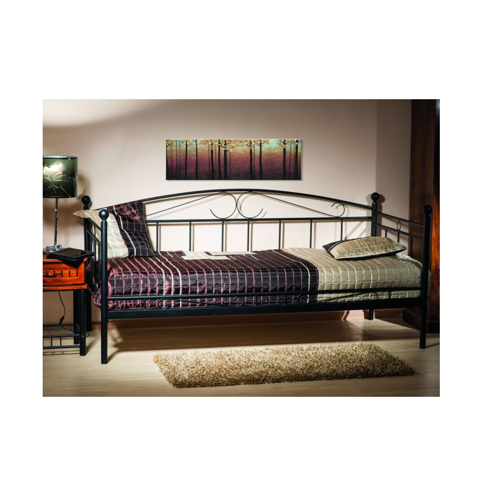 Lit simple - Ankara - Pour matelas 90 x 200 cm - Noir