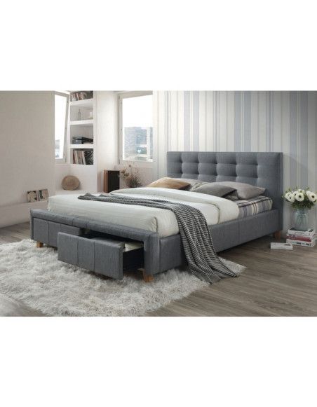 Lit double - Ascot - Pour matelas 160 x 200 cm - Gris