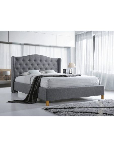 Lit double - Aspen - Pour matelas 140 x 200 cm - Gris