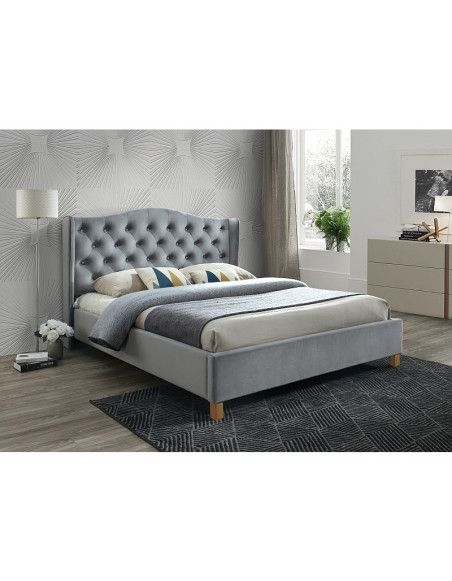 Lit double en tissu de velours - Aspen - Pour matelas 160 x 200 cm - Gris