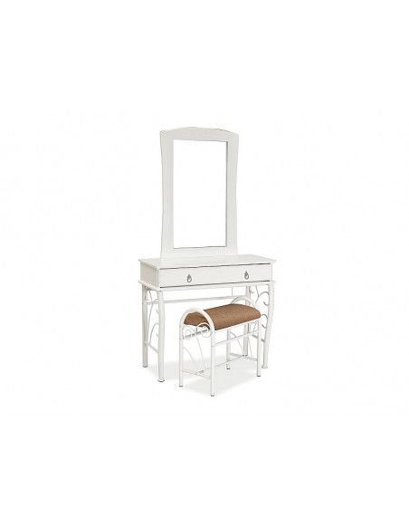 Coiffeuse en bois et MDF avec miroir - 90 x 42 x 79 cm - Blanc