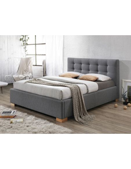 Lit double - Copenhagen - Pour matelas 160 x 200 cm - Tissu - Gris