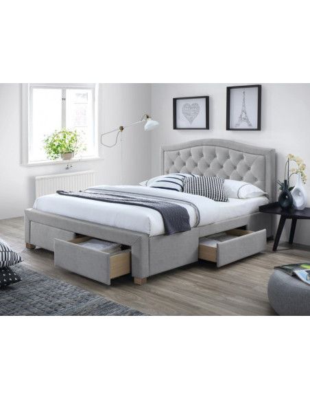 Lit double - Electra - Pour matelas 160 x 200 cm - Gris