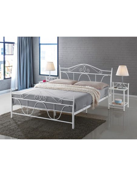 Lit double - Denver - Pour matelas 160 x 200 cm - Blanc