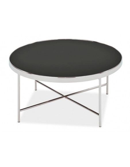 Table basse - Gina B - D 82 x  H 40 cm - Métal chromé - Noir