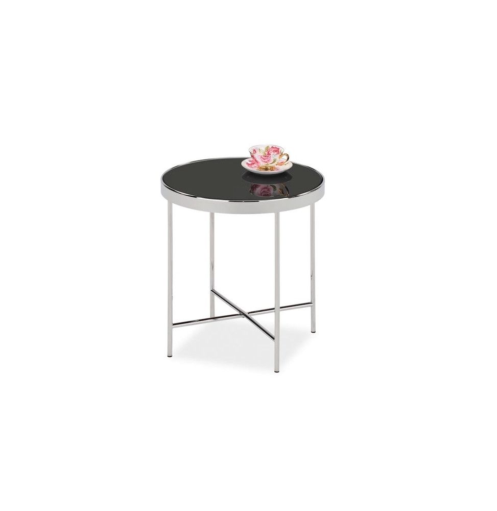 Table basse d'appoint - Gina C - D 43 x H 45 cm - Métal chromé - Noir