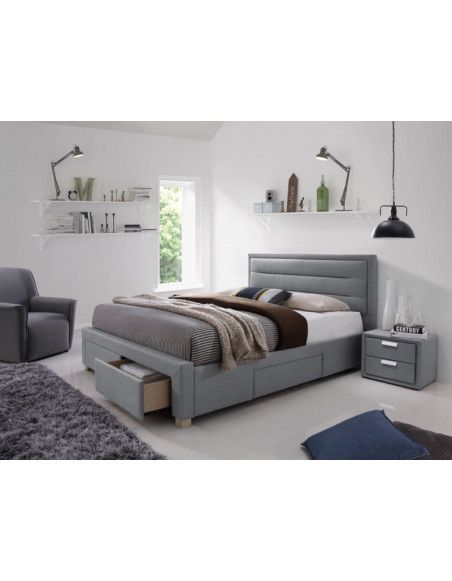 Lit double - Ines - Pour matelas 160 x 200 cm - Gris