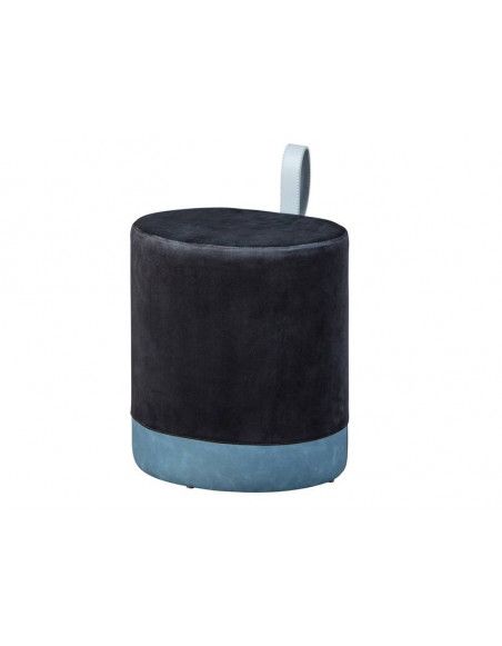 Tabouret Osane en velours avec lanière - l 38 x P 32 x H 43 cm - Noir et bleu