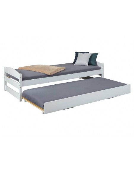 Lit gigogne Vindas en bois massif - l 209 x P 97 x H 52 cm - Blanc