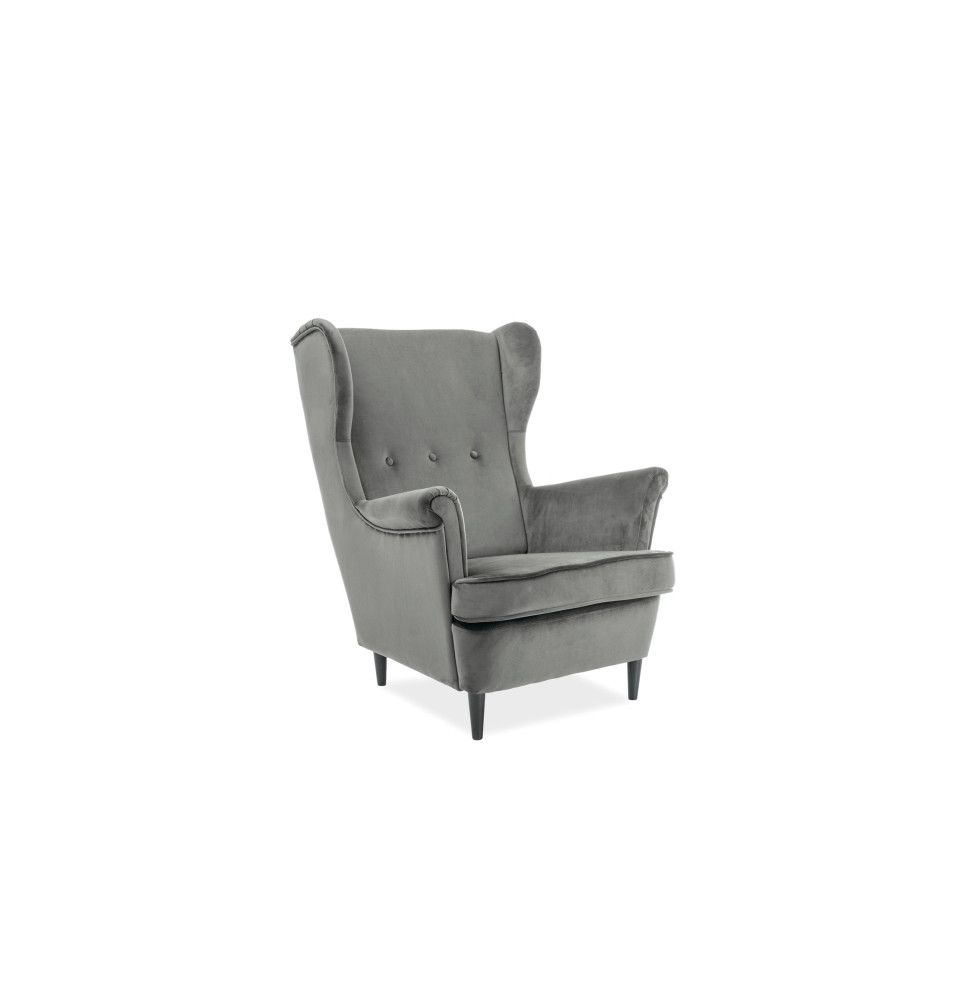 Fauteuil vintage - Lord - 85 x 72 x 101 cm - Tissu de velours - Gris