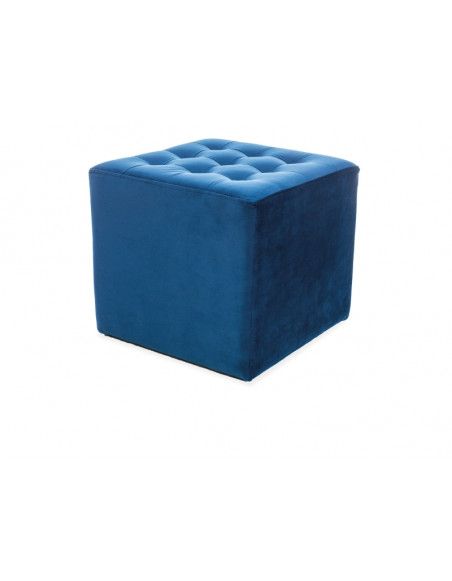 Pouf en tissu de velours - Lori - 39 x 39 x 34 cm - Bleu