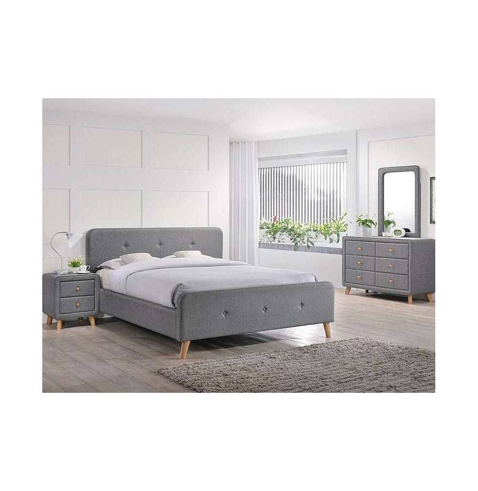 Lit double - Malmo - Pour matelas 180 x 200 cm - Gris