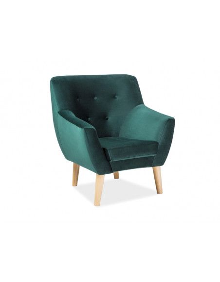 Fauteuil en tissu de velours - Nordic 1 - 76 x 75 x 90 cm - Vert