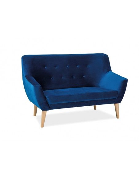 Canapé 2 places en tissu de velours - Nordic 2 - 136 x 75 x 90 cm - Bleu