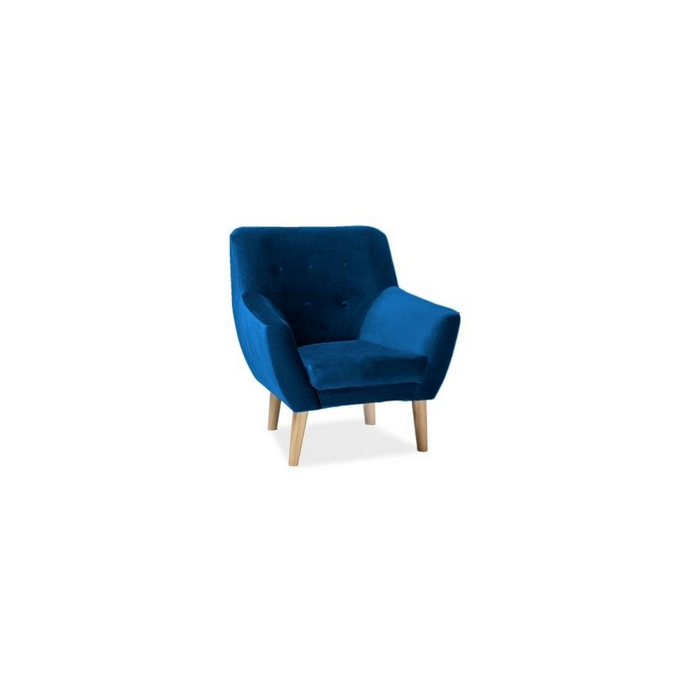 Fauteuil en tissu de velours - Nordic 1 - 76 x 75 x 90 cm - Bleu marine